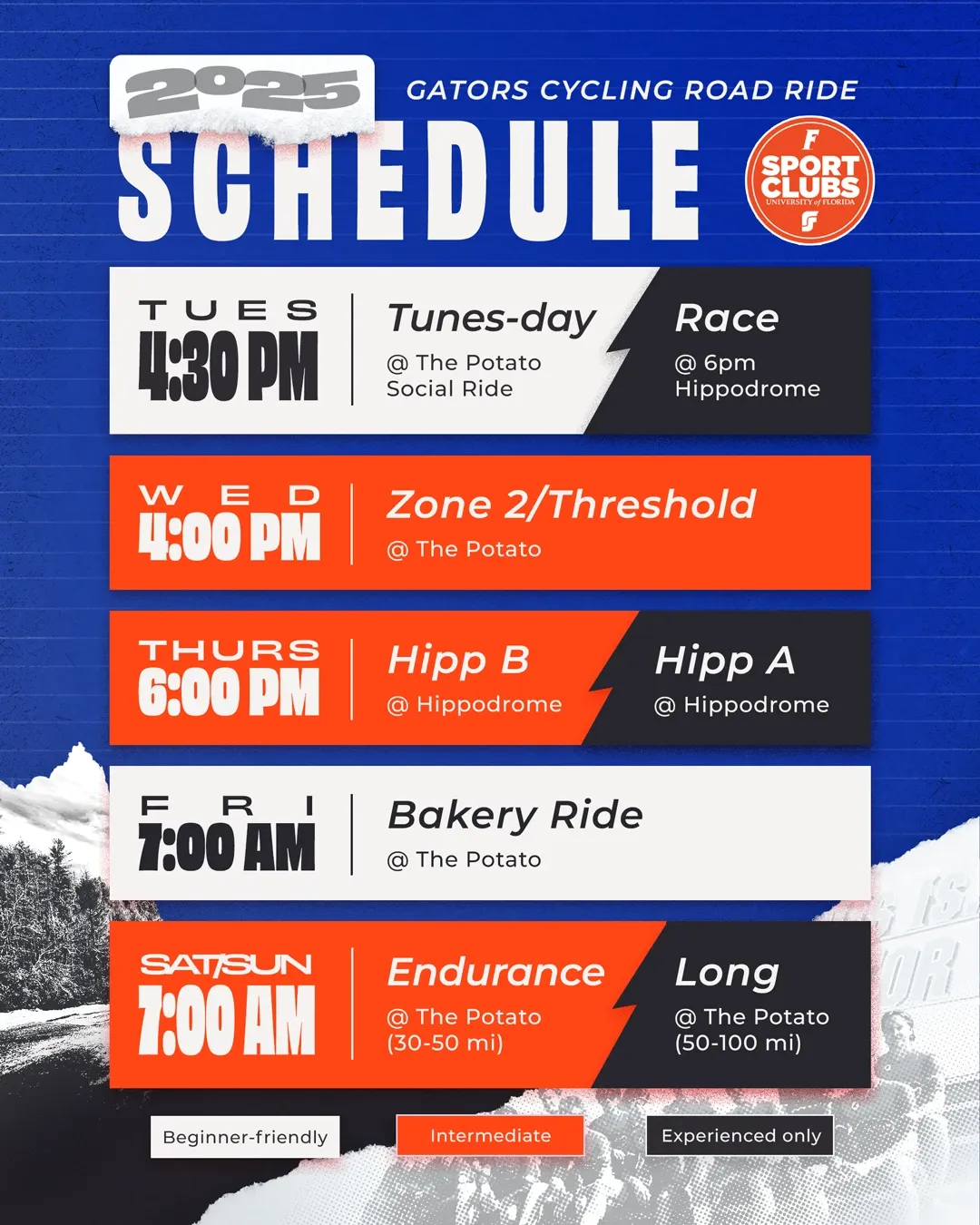 Gators Cycling, road schedule
